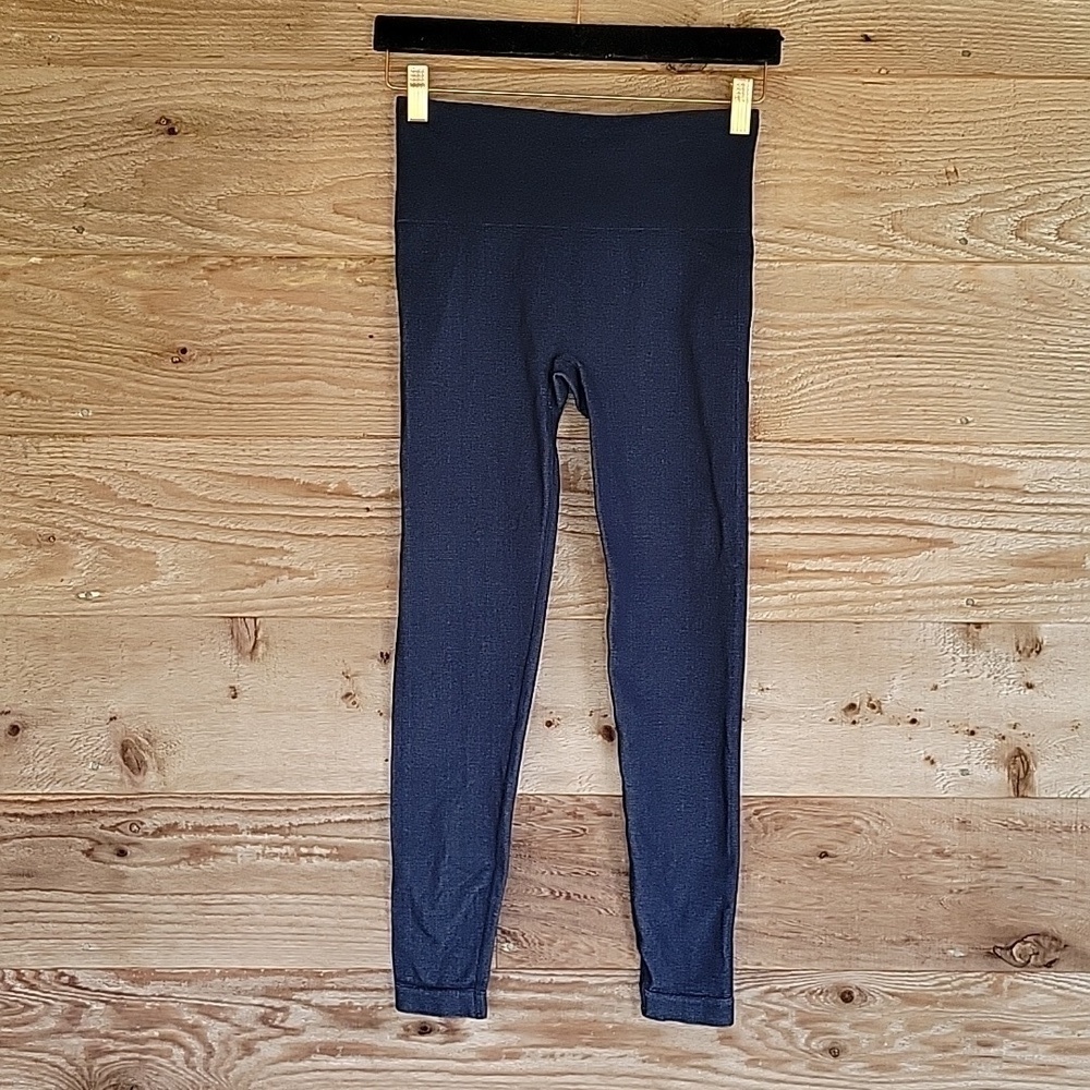 Spanx Size Small Navy Haze Look At Me Now Seamless Track Stripe Leggings
